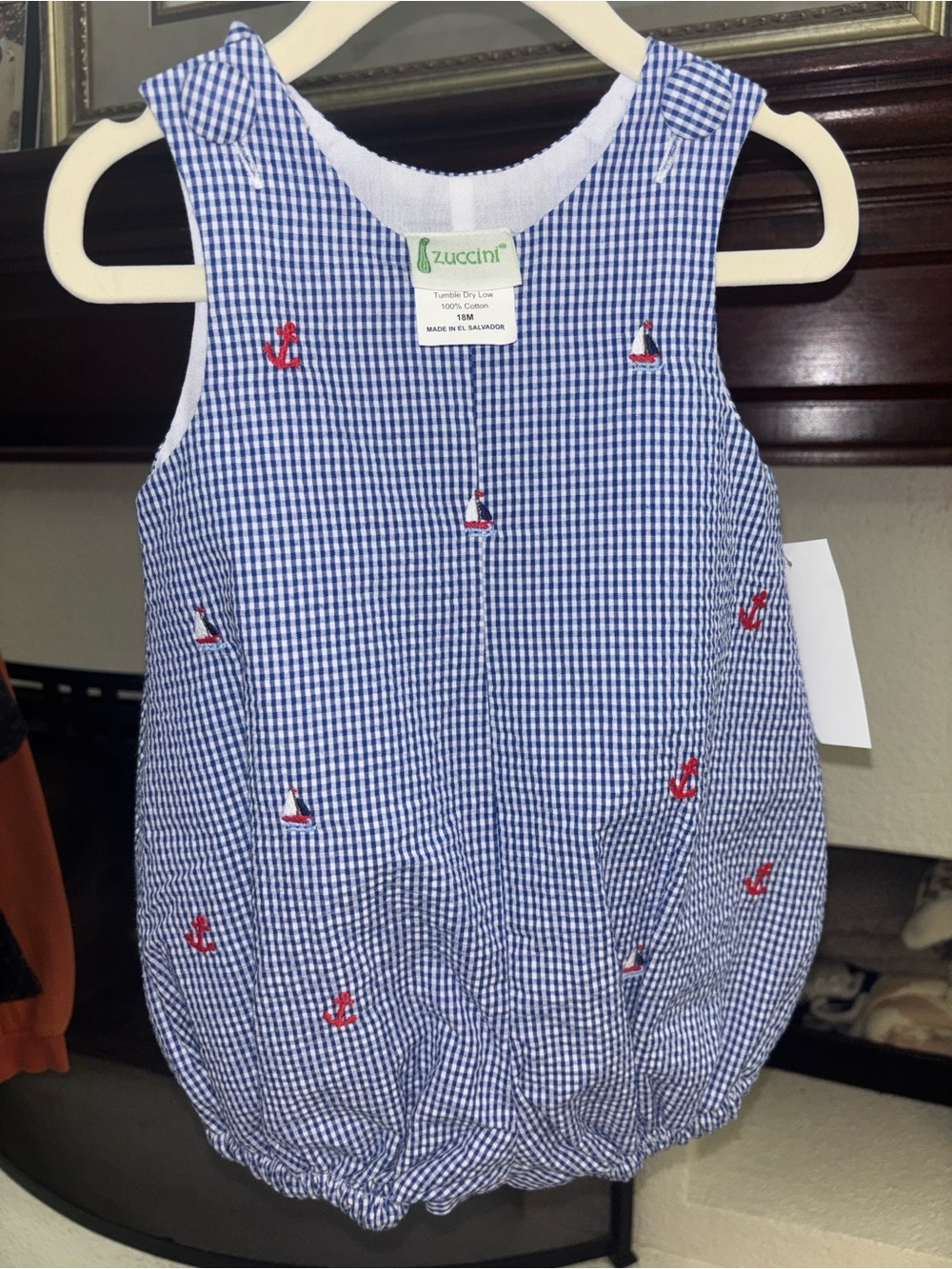New Kids Blue Gingham Nautical Bubble One-Piece